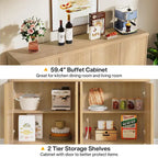 White Modern Sideboard with 4 Doors, Push-Open, Single-Person Assembly