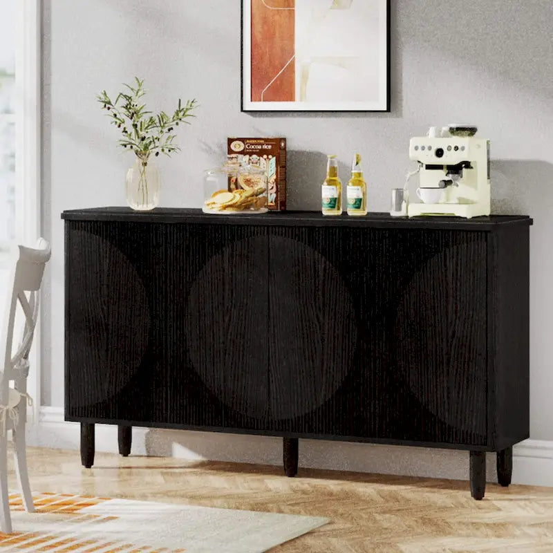 White Modern Sideboard with 4 Doors, Push-Open, Single-Person Assembly