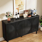 White Modern Sideboard with 4 Doors, Push-Open, Single-Person Assembly