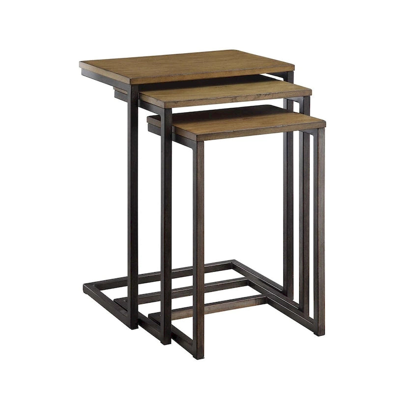 Set of 3 Brown and Black Nesting Tables with Mango Wood Top 23.5 