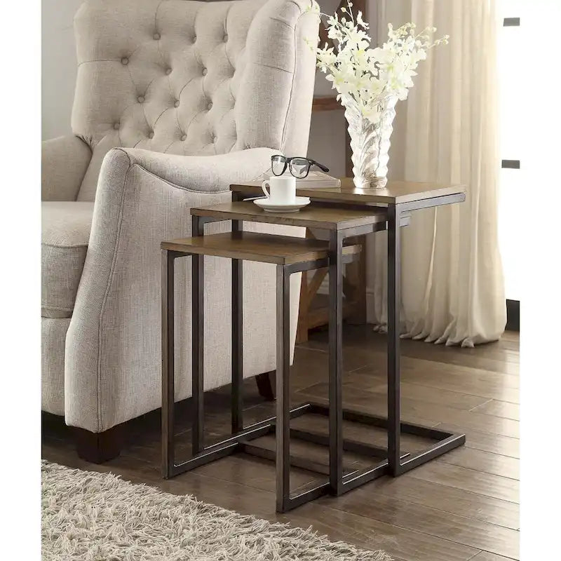 Brown & Black Nesting Tables, Set of 3