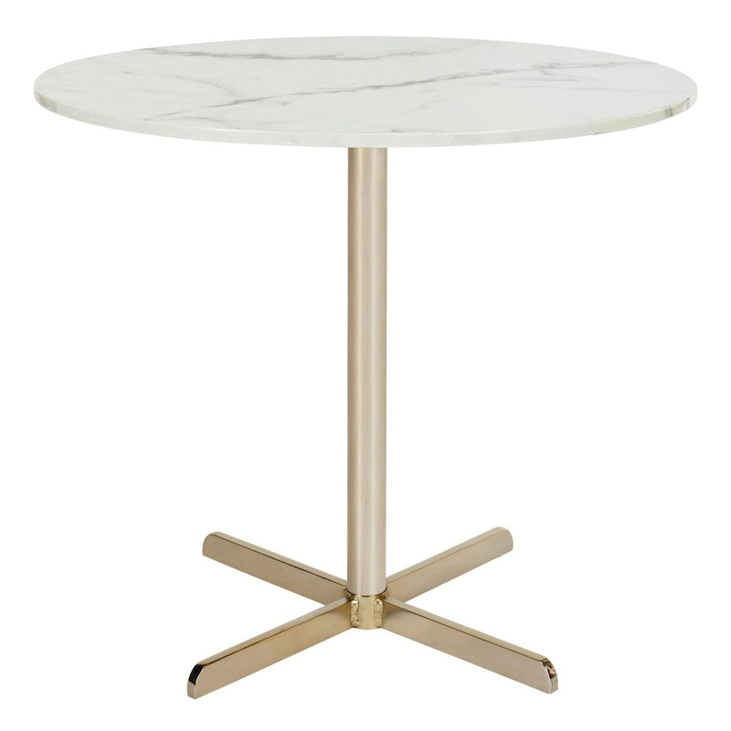 Table d'appoint ronde en marbre blanc, accent doré/argenté, simple – 20"L × 20"P × 18"H