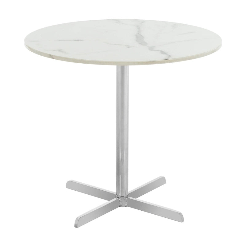 White Marble Round Side Table, Gold/Silver Accent, Single – 20"W × 20"D × 18"H