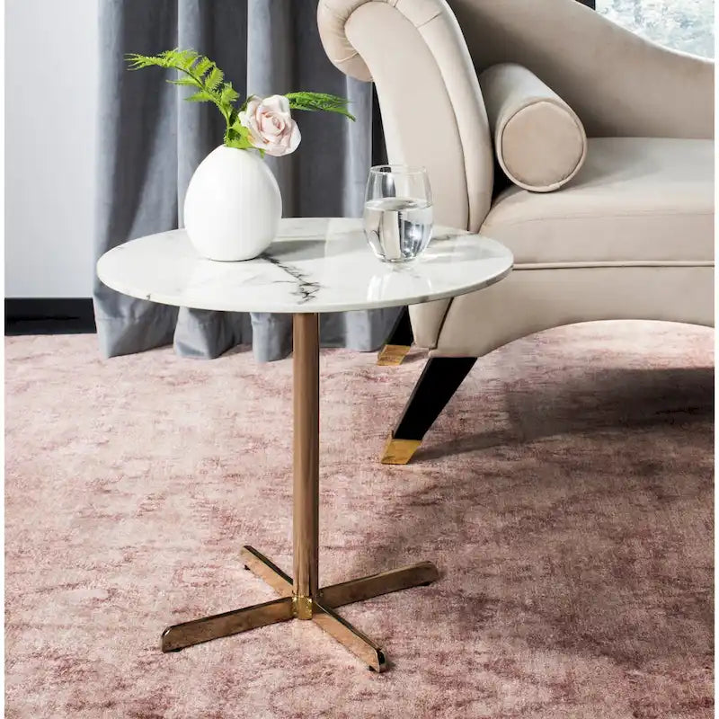 SAFAVIEH Peggy White/ Brass Round Side Table - 19.6  x 19.6  x 17.8  - 20Wx20Dx18H