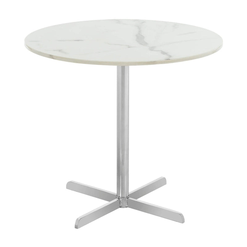 Table d'appoint ronde en marbre blanc, accent doré/argenté, simple – 20"L × 20"P × 18"H