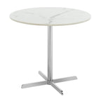 Table d'appoint ronde en marbre blanc, accent doré/argenté, simple – 20"L × 20"P × 18"H