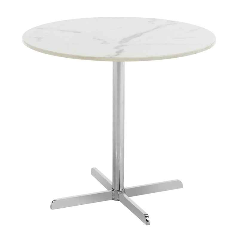 Table d'appoint ronde en marbre blanc, accent doré/argenté, simple – 20"L × 20"P × 18"H