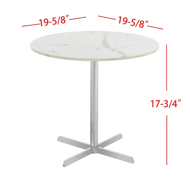 Table d'appoint ronde en marbre blanc, accent doré/argenté, simple – 20"L × 20"P × 18"H