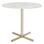 Table d'appoint ronde en marbre blanc, accent doré/argenté, simple – 20"L × 20"P × 18"H