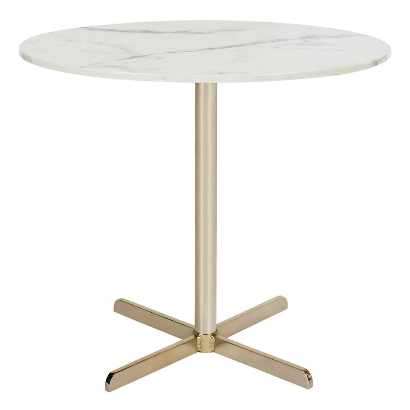 Table d'appoint ronde en marbre blanc, accent doré/argenté, simple – 20"L × 20"P × 18"H
