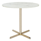 Table d'appoint ronde en marbre blanc, accent doré/argenté, simple – 20"L × 20"P × 18"H