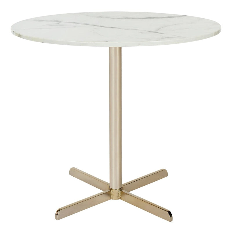 Table d'appoint ronde en marbre blanc, accent doré/argenté, simple – 20"L × 20"P × 18"H