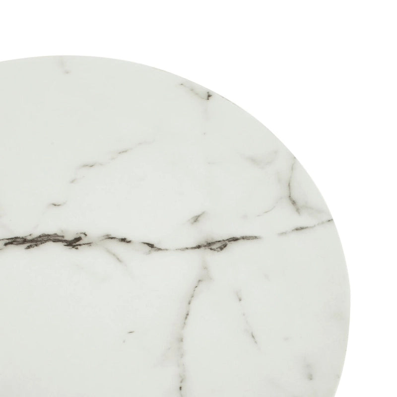 Table d'appoint ronde en marbre blanc, accent doré/argenté, simple – 20"L × 20"P × 18"H