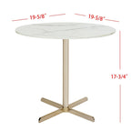 Table d'appoint ronde en marbre blanc, accent doré/argenté, simple – 20"L × 20"P × 18"H