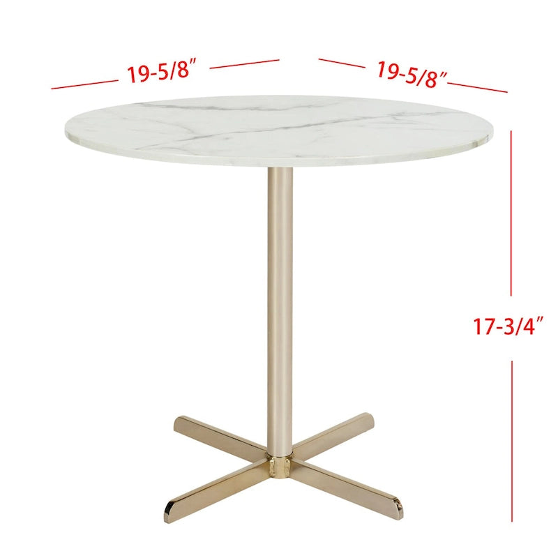 Table d'appoint ronde en marbre blanc, accent doré/argenté, simple – 20"L × 20"P × 18"H