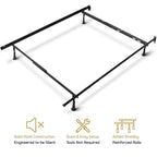 Black Metal Bed Frame, Adjustable, Queen/Full/Twin, 1-Person