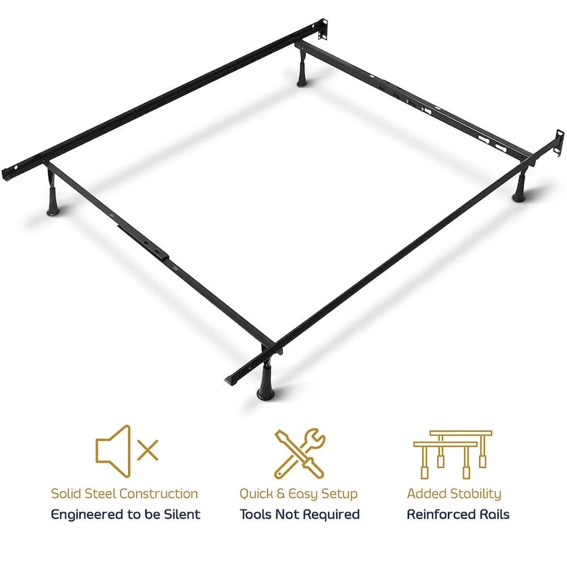 Black Metal Bed Frame, Adjustable, Queen/Full/Twin, 1-Person