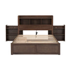 Lit plateforme de rangement pleine grandeur avec lit gigogne, espresso/blanc, bois massif, 2 couchages