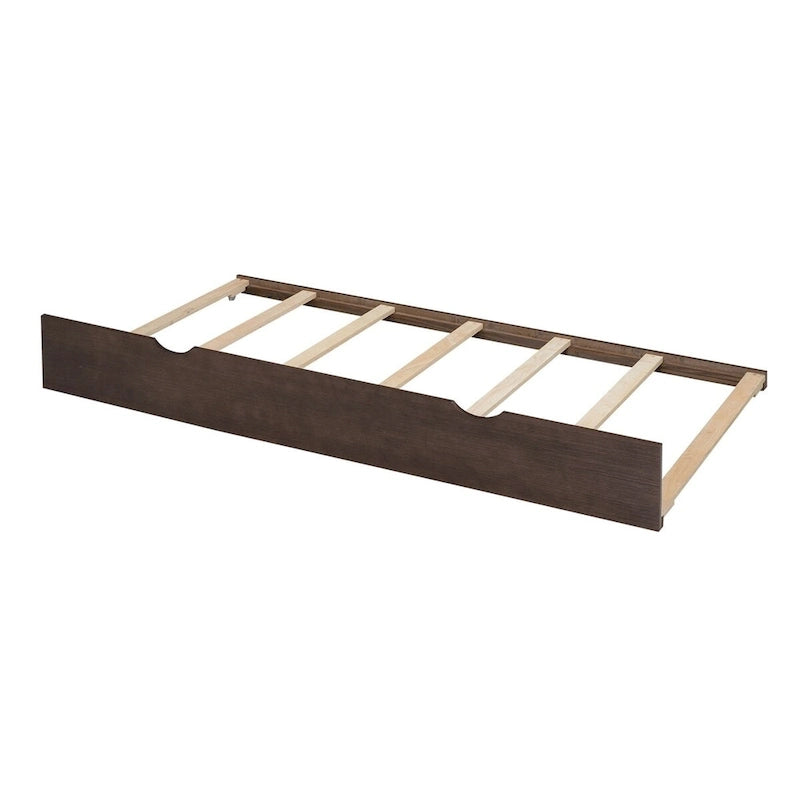 Lit plateforme de rangement pleine grandeur avec lit gigogne, espresso/blanc, bois massif, 2 couchages