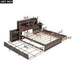 Lit plateforme de rangement pleine grandeur avec lit gigogne, espresso/blanc, bois massif, 2 couchages