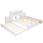 Lit plateforme de rangement pleine grandeur avec lit gigogne, espresso/blanc, bois massif, 2 couchages