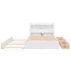 Lit plateforme de rangement pleine grandeur avec lit gigogne, espresso/blanc, bois massif, 2 couchages