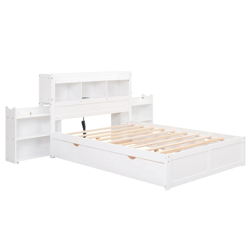Lit plateforme de rangement pleine grandeur avec lit gigogne, espresso/blanc, bois massif, 2 couchages
