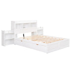 Lit plateforme de rangement pleine grandeur avec lit gigogne, espresso/blanc, bois massif, 2 couchages
