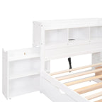 Lit plateforme de rangement pleine grandeur avec lit gigogne, espresso/blanc, bois massif, 2 couchages