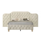 Beige Linen Tufted Upholstered Queen Bed with Oversized Headboard, 1-Person