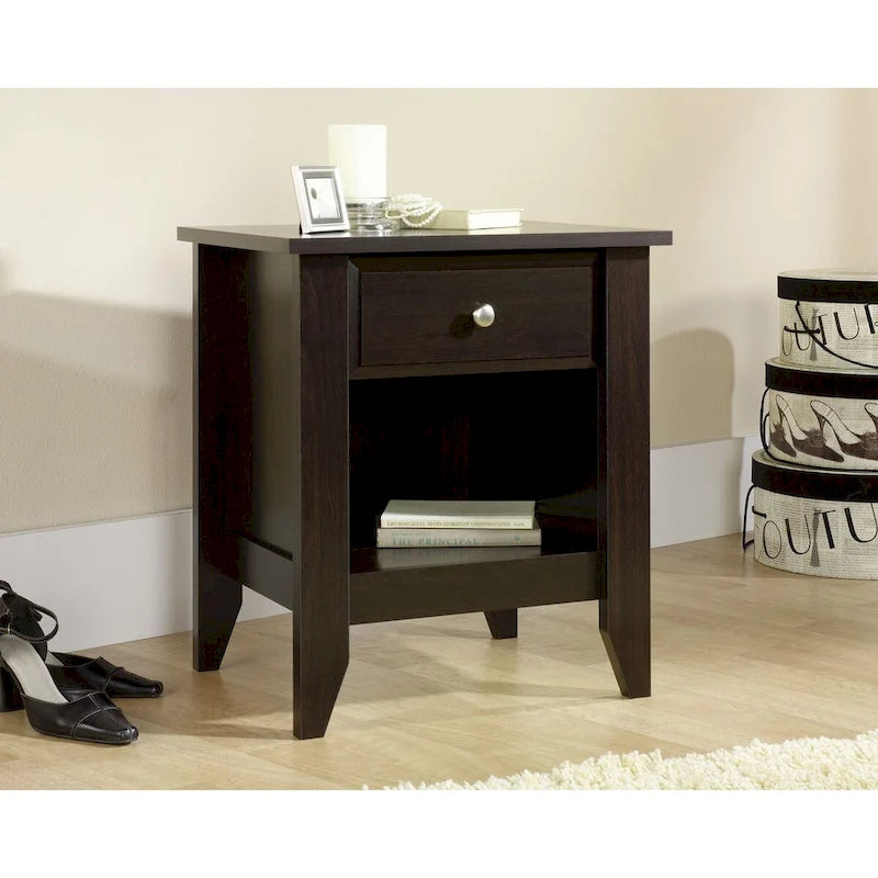 Single-Drawer Nightstand with Open Shelf – Soft White / Oiled Oak / Jamocha Wood, 1 Person