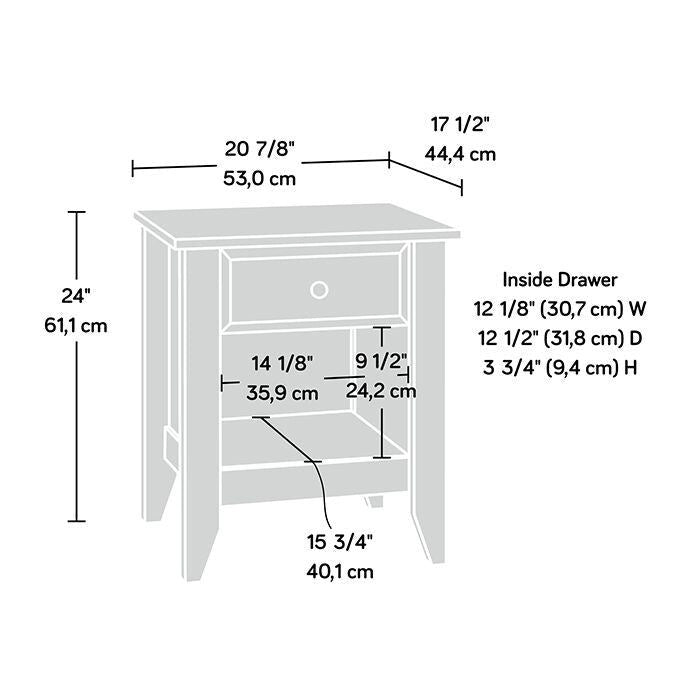 Single-Drawer Nightstand with Open Shelf – Soft White / Oiled Oak / Jamocha Wood, 1 Person