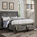 Antique Grey Oak Sleigh Bed with 2 Storage Drawers, for 2