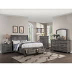 Antique Grey Oak Sleigh Bed with 2 Storage Drawers, for 2