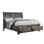 Antique Grey Oak Sleigh Bed with 2 Storage Drawers, for 2