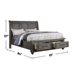 Antique Grey Oak Sleigh Bed with 2 Storage Drawers, for 2
