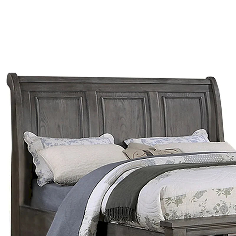 Antique Grey Oak Sleigh Bed with 2 Storage Drawers, for 2