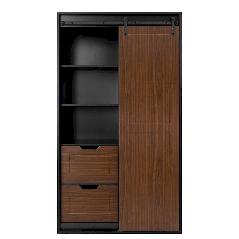 Brown Sliding Barn Door Wardrobe, Single Door, 1–2 Person