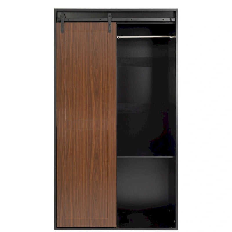 Brown Sliding Barn Door Wardrobe, Single Door, 1–2 Person