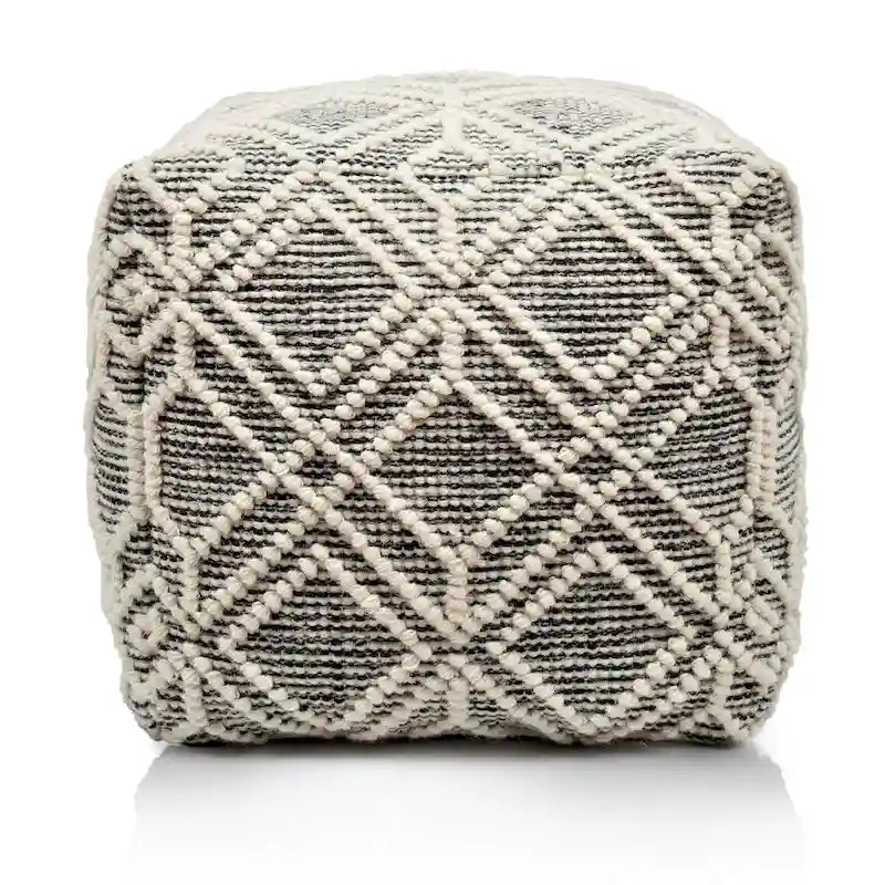 Loominaire handmade Addo wool, cotton natural fiber pouf footstool for living room bed room and family room (16 x16 x16 )