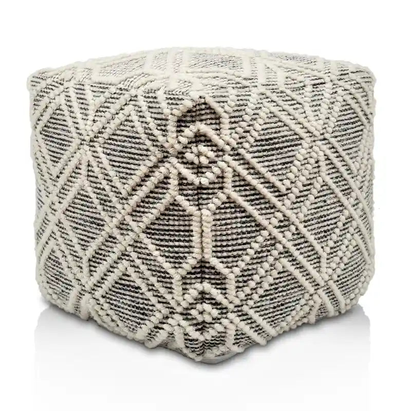 Pouf repose-pieds tissé Ivoire et Charbon, une place, 40,64 cm x 40,64 cm x 40,64 cm