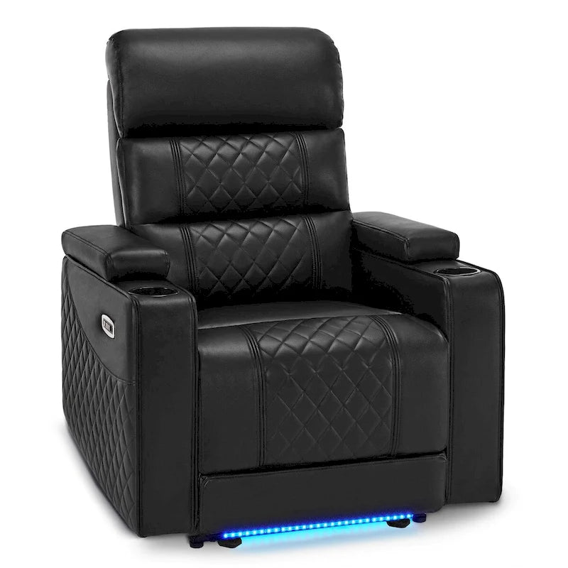 Black / Grey / Brown Power Recliner Chair with Adjustable Headrest, LED & USB, Faux Leather, 1-Seat