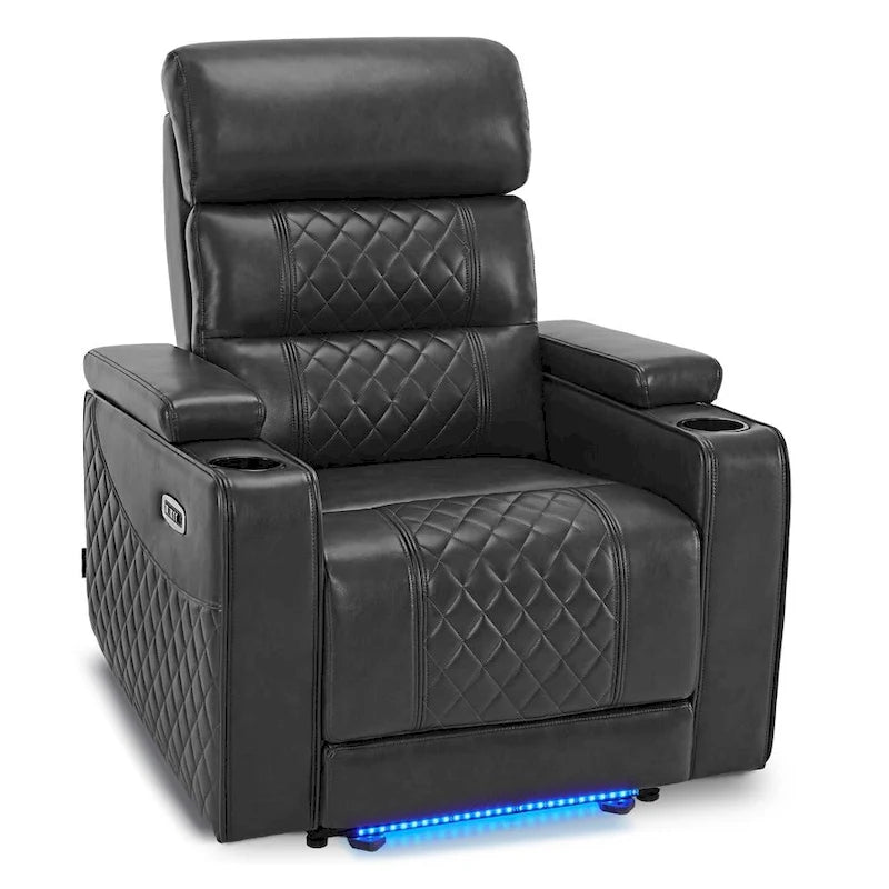 Black / Grey / Brown Power Recliner Chair with Adjustable Headrest, LED & USB, Faux Leather, 1-Seat