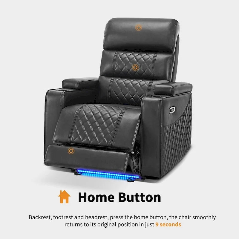 Black / Grey / Brown Power Recliner Chair with Adjustable Headrest, LED & USB, Faux Leather, 1-Seat