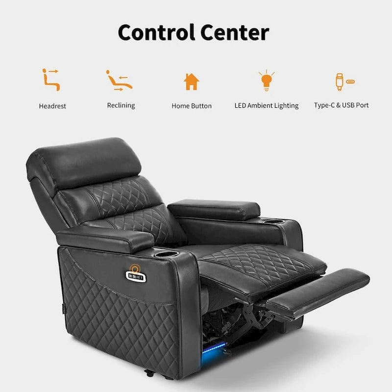 Black / Grey / Brown Power Recliner Chair with Adjustable Headrest, LED & USB, Faux Leather, 1-Seat