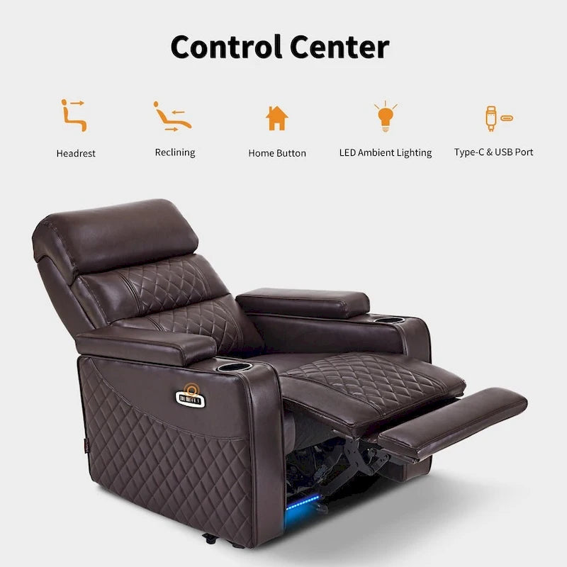 Black / Grey / Brown Power Recliner Chair with Adjustable Headrest, LED & USB, Faux Leather, 1-Seat