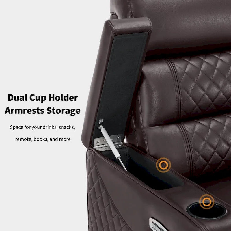 Black / Grey / Brown Power Recliner Chair with Adjustable Headrest, LED & USB, Faux Leather, 1-Seat