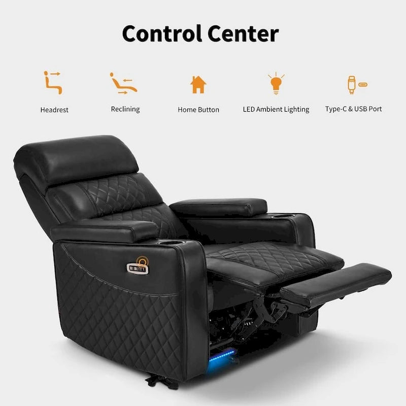 Black / Grey / Brown Power Recliner Chair with Adjustable Headrest, LED & USB, Faux Leather, 1-Seat