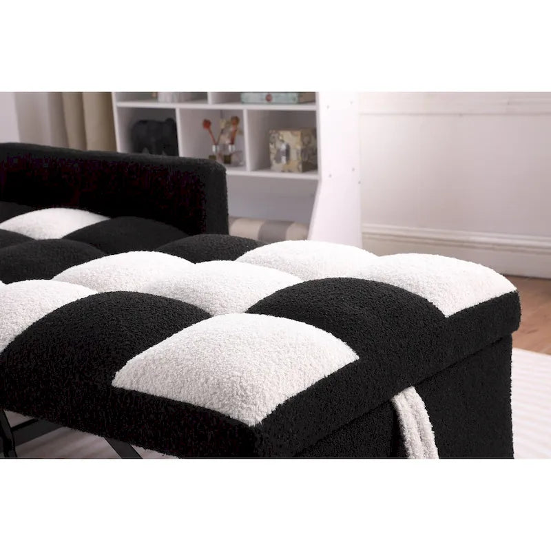 3-in-1 Convertible Sleeper Chair Bed, Single Sofa (Black White)