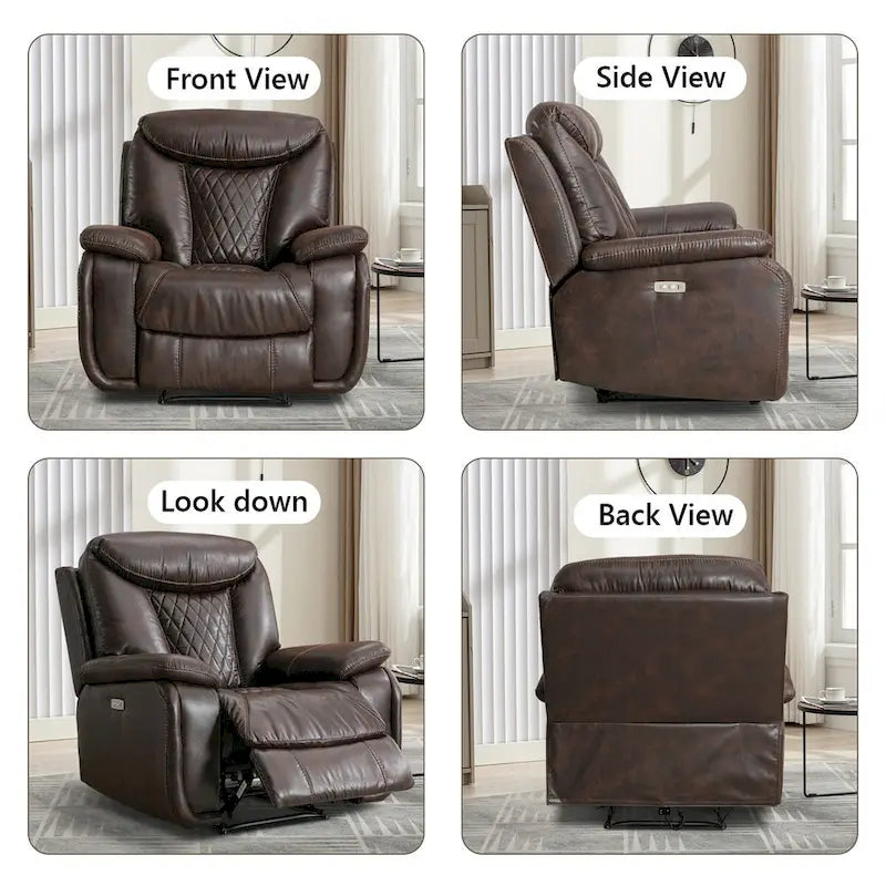 Faux Leather Electric Power Recliner, Single Seat, Light Brown / Brown / Black / Dark Brown